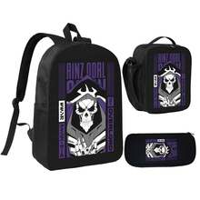Camiseta De Ainz Ooal De Overlord Con Líneas Three Piece Backpack Set, Large Capacity Backpack, Crossbody Bag, Pencil Case, Adjustable Shoulder Strap Design, Convenient, School Backpack, Essential Three Piece Set For Starting School, Unisex - Black - View 1
