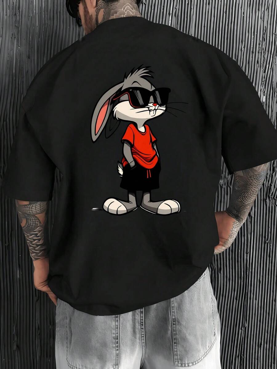 Camiseta para hombre, playera con ropa casual, estilo relajado swag, ideal para caminatas y reuniones, look fresquito actual, para adolescentes y adultos jóvenes, trendy, outfit cómodo, oversize, ropa deportiva, camisetas gráficas,playera de hombre,ropa de hombre,playeras,parejas,envio nacional,regalo para hombre,oversize hombre. - Negro - Ver 1
