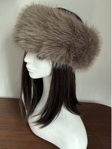 1pc Elegant Polyester Fiber Warm Elastic Headband, Faux Fur Trim, Windproof, New Fluffy Faux Fox Fur Earmuffs, Ponytail Holder, Thick Warm Mongolian Fur Hat, Autumn/Winter - Multicolor - View 6