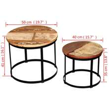vidaXL 2-Teiliges Couchtisch-Set Aus Recyceltem Holz, Massiv, Rund, 40cm/50cm - Gelb - Übersicht 7