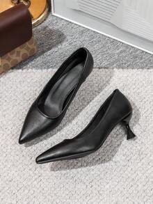 2.5" Pointed Toe Pumps, Soft Bottom, Comfortable Wear, Versatile, Black, New 2026 Collection - Black - View 4