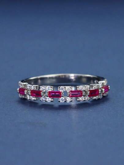 1pc 925 Sterling Silver Elegant Women's Band Ring, Inlaid With Lab-Grown Ruby, Luxury Style, Suitable For Attending Banquets, Gatherings, Parties, Great Gift For Christmas, Mother's Day