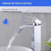 Torneira Cascata Monocomando Banheiro Cromada Prata Em Aço Inoxidável 304 – Design Moderno Água Quente E Fria Corpo Alto Para  De Apoio Winda - prata - Visão 5