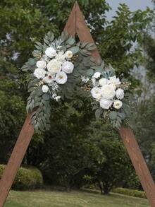 2pcs/Set - Wedding Arch Flowers, Artificial White Wedding Floral, Suitable For Wedding Welcome Sign Decoration And Ceremony Reception Area Arch Arrangement. Artificial Arch Flower Bouquet For Wedding Welcome Sign, Ceremony And Reception Area Backdrop Decoration. - White - View 7