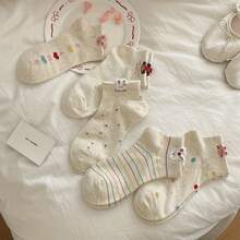 10 Pairs Of Women's Comfortable And Versatile Cute Cartoon Bunny Striped Ankle Socks - Multicolor - View 4