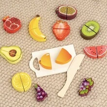 Träleksak med låtsasleksaker som skär frukt och grönsaker, pedagogiskt pussel för pojkar och flickor - Gul - Visa 4