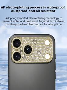 1pc Luxury Rhinestone Lens Film Compatible With IPhone 17ProMax/17 Pro/17Air/17, All-In-One Armored Lens Film, Imitation Original Anti-Fall Rear Camera Lens Film, Ultra-Clear Glass Film With AR/AF Anti-Glare Applicable To Daily Shield, Office, Home Daily Shield Office Home Lens Protector Phone Camera Cover Sparkling Crystal Waterproof Shockproof Scratch Resistant - Gold - View 6