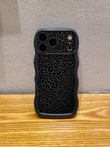 1pc Black Leopard Print Shockproof Wavy Phone Case, UV Printed For IPhone/Galaxy/Infinix/Redmi/OPPO/VIVO/MOTO/Realme - Black - View 6