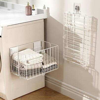 マグネット式 折りたたみ 収納バスケット 洗濯カゴ 大容量 可変式 ランドリーバスケット 洗濯物 収納 コンパクト 折り畳み 浴室 洗面所 キッチン 冷蔵庫 洗濯機 マグネット収納 サイド マグネット 付き 収納かご 省スペース 耐荷重5kg (ホワイト)