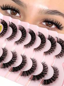 7 Pairs Russian Mink Eyelashes, Classic Cat Eye Natural Looking Fluffy False Eyelashes, D Curl Eyelash Extension - Natural Lashes - View 7