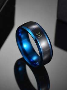 1pc Stainless Steel Mood Ring, Couple's Personalized Fashion Ring - Blue - View 4