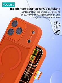 Koolife 2pcs Phone Case + Dust Plug Set: [1pc Magnetic Protective Phone Case, 1pc Rhinestone Butterfly Dust Plug], Built-In Lens Protector, PC+TPU, Wireless Charging Compatible, Matte Texture, Full Coverage Shockproof, Compatible With Apple11/11pro/11promx/12/12pro/12promax/13/13Pro/13ProMax/14/14Pro/14ProMax/14 Plus/15/15 Plus/15Pro/15ProMax/16/16Pro/16ProMax/16e/17/17Pro/17ProMax/17Air - Orange + Butterfly Accessories - View 7