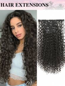 26 Inch Natural Black Curly Clip-In Hair Extensions, Lace Clip-In Wavy Invisible Synthetic Hair Extensions, For Women - Multicolor - View 14