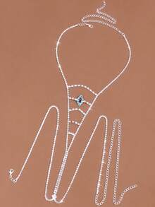 1pc Silver-Tone Multi-Layer Crystal Devil's Eye Chest Chain, Fashionable Sexy Blue Crystal Bikini Body Chain For Women - Silver - View 3