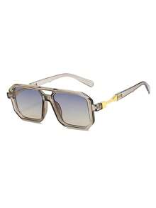 1 Pair Men's Green PC Frame Personalized Double Bridge Gradient Lens Travel Vacation Casual Fashion Fashion Glasses - Translucent Gray - View 2