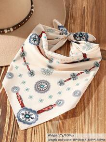 1pc Women's Fashion Western Pattern Bohemian Style Satin Scarf, Neckerchief, Headscarf, Versatile Ladies' Accessory Scarf, Made Of Polyester, Suitable For Daily Fashion Matching - White Small Size - View 3
