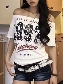 Women's Short Sleeve Polyester Regular Length T-Shirt, Unique Pattern Casual White Summer - White - View 3