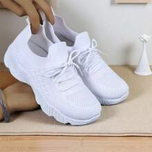 2026 New Style Women's Casual Sports Shoes Solid Color Lace-Up Slip-On Wear-Resistant Eva Insole Women's Tennis Shoes Indoor Exercise Outdoor Hiking Autumn And Winter Women's Shoes - White - View 4