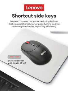 Lenovo 联想WL300Pro无线蓝牙双模可充电鼠标，300mAh电池，1600DPI，符合人体工学设计，静音点击，2.4G/蓝牙稳定连接，办公鼠标，便携式鼠标，笔记本电脑鼠标，台式机鼠标，兼容多种设备 - 黑色 - 查看 5