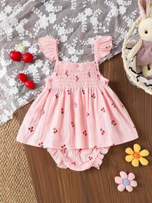 2pcs/Set Toddler Girls' Cute Cherry Pattern Pink Camisole Top + Shorts Set, Summer - Pink - View 3
