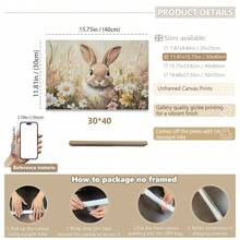 1幅帆布墙画 - 婴儿房装饰 - 复活节艺术，复古复活节兔子挂饰，复古复活节兔子设计：春日野花田野中的复活节兔子画作，复活节农舍装饰，带框婴儿房墙画，非常适合游戏室、婴儿房和儿童房装饰 - 彩色 - 查看 18