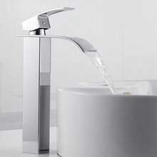 Torneira Cascata Monocomando Banheiro Cromada Prata Em Aço Inoxidável 304 – Design Moderno Água Quente E Fria Corpo Alto Para  De Apoio Winda - prata - Visão 1