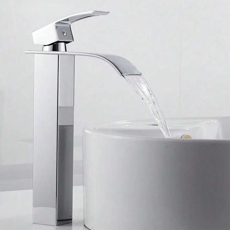 Torneira Cascata Monocomando Banheiro Cromada Prata Em Aço Inoxidável 304 – Design Moderno Água Quente E Fria Corpo Alto Para  De Apoio Winda - prata - Visão 1