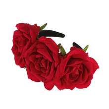 1个逼真玫瑰花发箍，适合表演、派对、舞会和各种节日佩戴，发箍发圈 - 紅色 - 查看 3