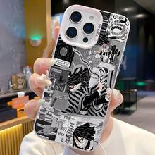 Personajes de anime con estética de collage en blanco y negro. Esta elegante funda es compatible con iPhone 17, 16, 15, 14 Pro Max, 13, 12, 11, XR y XS Plus. Fabricada en TPU flexible, resistente a golpes y arañazos, ofrece una excelente protección contra caídas y un agarre cómodo. Es un regalo ideal para familiares, amigos y seres queridos, y una opción perfecta para festivales. - Plateado - Ver 1