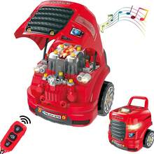 Role Playing Realistic Mechanic Disassembling Building Toy Truck With Remote Control Key - Red - View 2