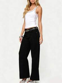 Women Studded Tank Top Silver Rivets Trim Crop Top Sleeveless Going Out Tops  Streetwear - White - View 5