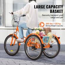 Folding Adult Tricycle, 26-Inch 7-Speed Adult Folding Trikes, Carbon Steel 3 Wheel Cruiser Bike With Basket & Adjustable Seat, Shopping Picnic Foldable Tricycles For Women, Men, Seniors (Pink) - 橘色 - 查看 4