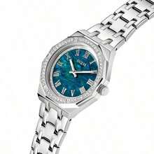 Guess Desire 时尚石英女表，现代设计，蓝色圆形表盘，不锈钢银色表带，适合女性日常商务及派对佩戴，生日及周年纪念礼物之选，镶嵌水晶的时尚表壳，GW0770L1 - 藍色 - 查看 8