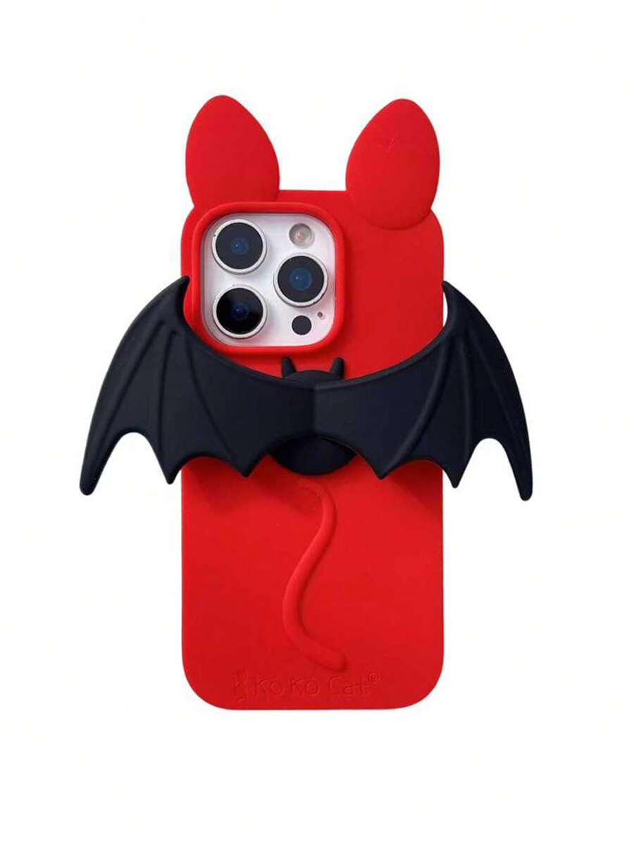 1个红色3D蝙蝠翅膀手机壳 - 蝙蝠翅膀设计，兼容 17 Pro Max/16/15/14/13，防震 - 紅色 - 查看 1