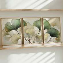 3件套，采用3D浮雕银杏叶设计，浅绿色和米色，适合装饰帆布墙画、时尚少女艺术、励志语录艺术、家居装饰、墙挂，适用于客厅、书房、餐厅和办公室。 - 彩色 - 查看 5
