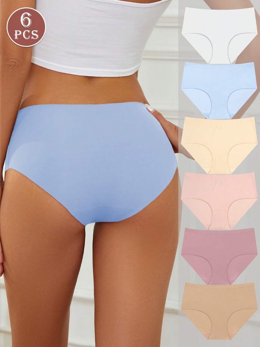 6条装女士无缝比基尼内裤，隐形贴身，柔软弹力，XS-XL码 - 彩色 - 查看 1