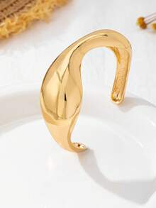 1/2 piezas Brazalete de mujer geométrico metálico liso y exagerado de moda - Amarillo Oro - Ver 4