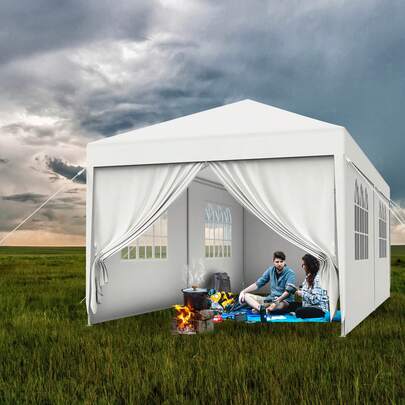 VA-Cerulean Pavilion Party Tent Garden Pavilion 3x3 M 3x6 M 3x9 M Pop-Up Style Quick Assembly Waterproof Marquee With Windows, Roof & 8 Sidewalls, Beer Tent Outdoor Garden Tent For Party, Camping, Market, Grey
