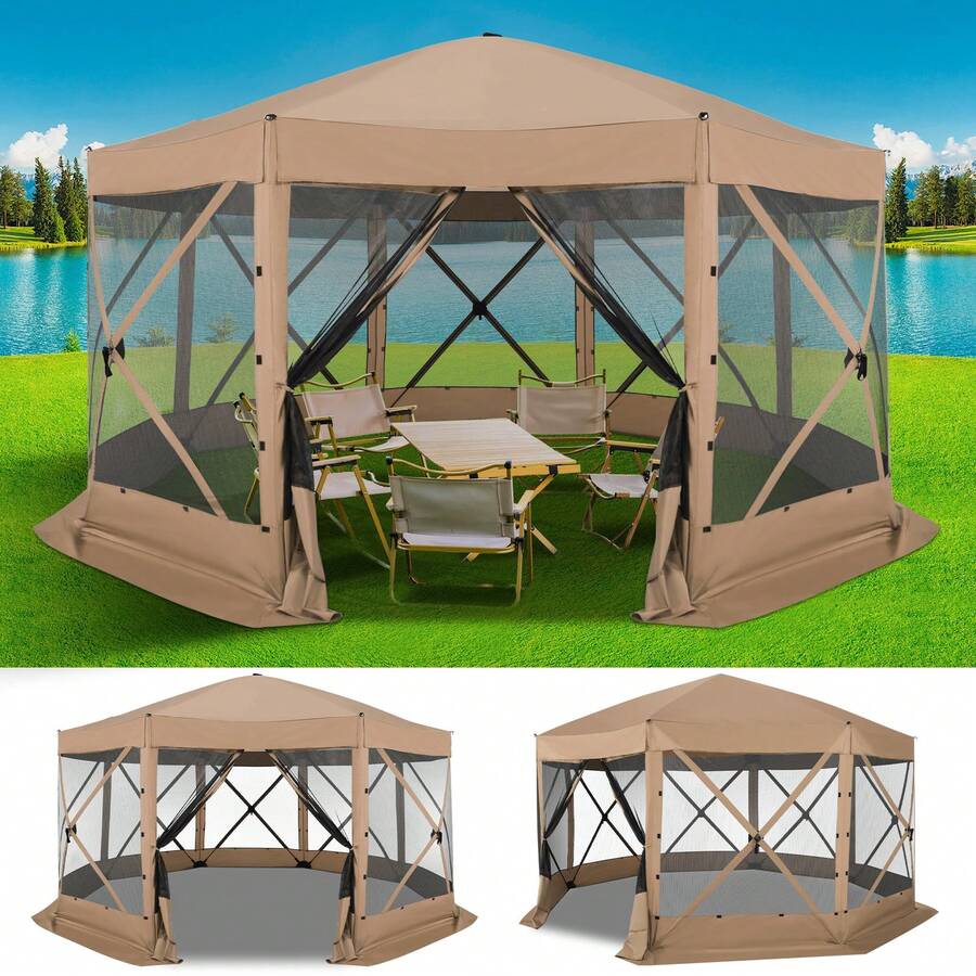 tooluck 15x15ft Extra Large Pop-Up Gazebo Canopy Tent With Mosquito Netting No Sidewall Spacious Easy Set-Up Screened Shelter Durable Outdoor Pavilion With Ground Stakes For Patio Backyard,Khaki - 卡其色 - 查看 1