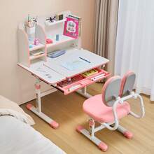 Kids Study Chair And Desk Set, Study Desk And Chair For Kids With Bookshelf & Storage Drawer, Adjustable Height & 0-40° Tilted Desktop Desk And Chair, Study Table For Bedroom & Study Room, Pink - Pink - 20.5 to 43.5 Inches - View 1