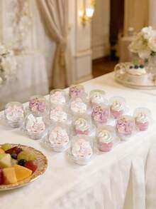 50pcs/Set Plastic Cupcake Boxes, Stackable Deep Cupcake Holders - Clear - View 3