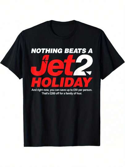 Funny Jet2 Holiday Slogan-Shirt Men & Women - Retro Airline & Airplane Print Tee, Black With Red/White Text, All-Season Comfort Fit, Jet2 Fans, Casual Short Sleeve Crewneck (Officially Inspired