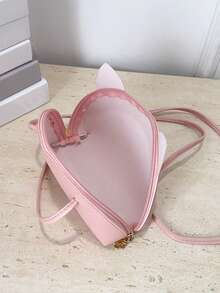 1pc Girl's PU Leather Zipper Closure Cute Cartoon Cat Youth Small Crossbody Bag, Suitable For Daily Use - Cat - View 10