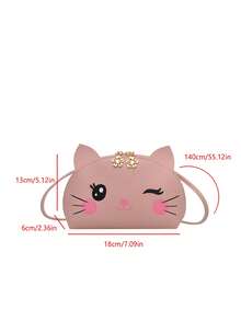 1pc Girl's PU Leather Zipper Closure Cute Cartoon Cat Youth Small Crossbody Bag, Suitable For Daily Use - Cat - View 3