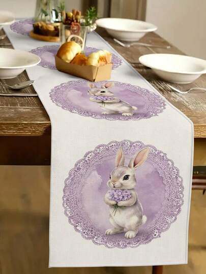 1 tafelloper met paashaaspatroon, tafelloper met paasei-patroon, paasdecoratie voor thuis, 1 tafelloper, 4 placemats, 1 kussensloop, 3 producten beschikbaar, decoratie voor binnen/buiten, feestartikelen, kamerdecoratie. Geschikt voor paasdecoratie in huis, keuken en evenementen/feesten.