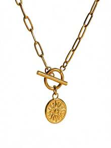 MECYLIFE 1pc Fashionable Cute Sun Pendant Necklace, Paperclip Chain Necklace, Gold Color For Women - #1 - View 5