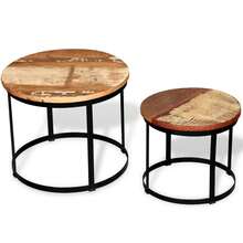 vidaXL 2-Teiliges Couchtisch-Set Aus Recyceltem Holz, Massiv, Rund, 40cm/50cm - Gelb - Übersicht 2