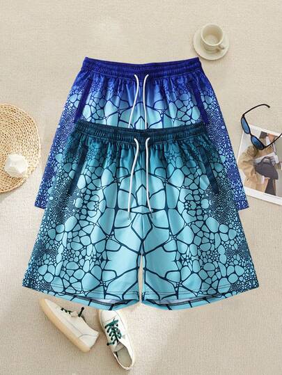 男士夏季休闲运动短裤，抽绳腰带，侧边口袋，独特印花设计，适合日常休闲穿着、跑步、球类运动、健身及其他活动。