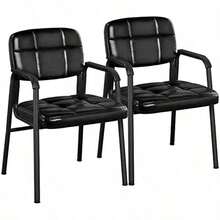 Dining Chairs 2pcs Leather Kitchen Chairs Modern Stylish Dining Chair With Metal Legs 2pcs - Black - View 8