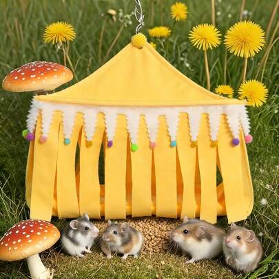 可水洗小型宠物躲藏处 - 舒适的三面转角吊床帐篷，图案设计，适合仓鼠、雪貂、兔子、豚鼠、蜜袋鼯和刺猬 - 面料可供玩耍和休息